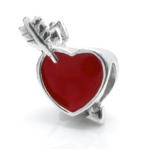 925 Sterling Silver Enamel Heart Arrow Love Bead Fits European Charm Bracelet