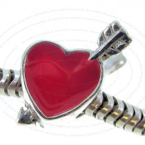 925 Sterling Silver Enamel Heart Arrow Love Bead Fits European Charm Bracelet