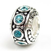 Sterling Silver Blue Ziron CZ Bead for European Charm Bracelet 11mm Birthstone December