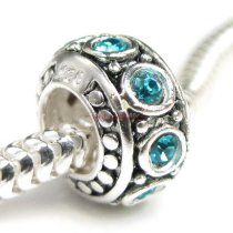 Sterling Silver Blue Ziron CZ Bead for European Charm Bracelet 11mm Birthstone December