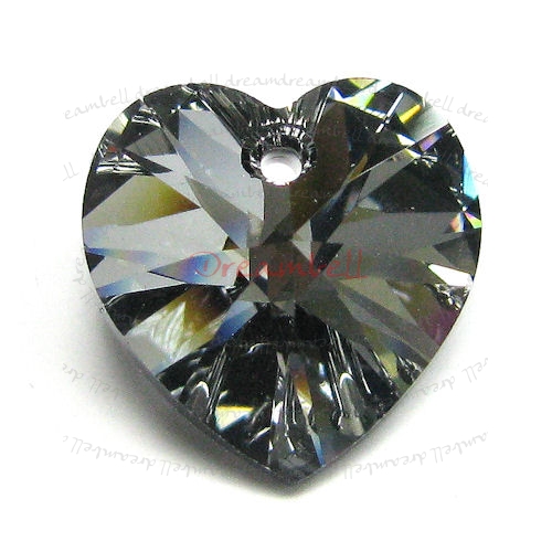 1x Swarovski Xilion Crystal 6228 Heart Charm Pendant Silver Night 18mm