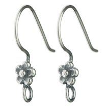 2x Antique Sterling Silver Daisy Flower Ear Wire French Hook Earwires