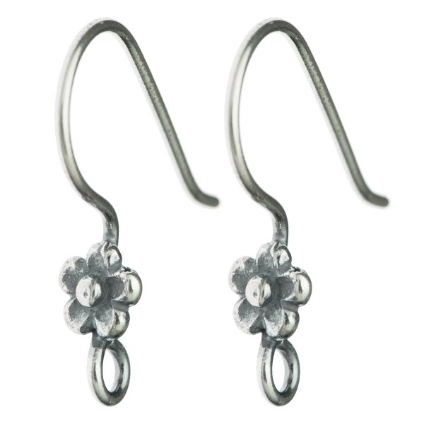 2x Antique Sterling Silver Daisy Flower Ear Wire French Hook Earwires