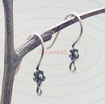 2x Antique Sterling Silver Daisy Flower Ear Wire French Hook Earwires