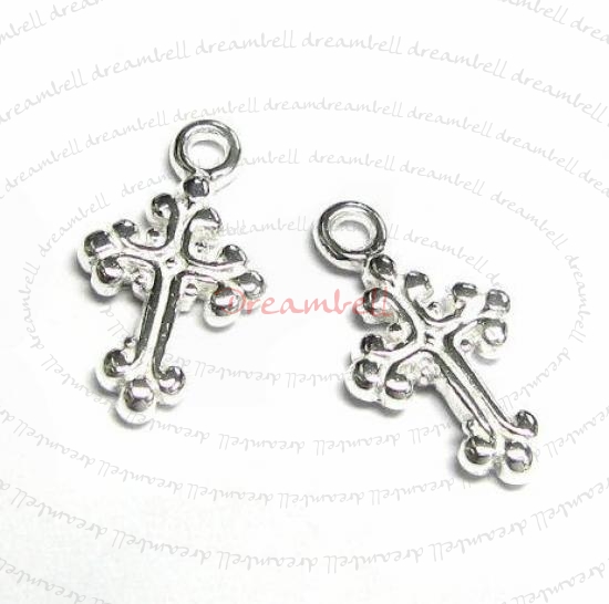2x Sterling silver Little Cross Pendant Dangle Charm 13.5mm