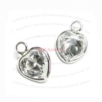 2x Sterling silver CZ Crystal Sweet Heart Pendant Dangle Charm 11.5mm