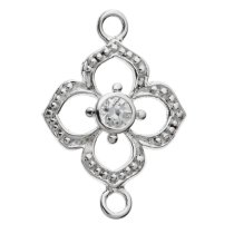 1x Sterling Silver CZ Crystal Flower Link Connector Bead 14.5mm