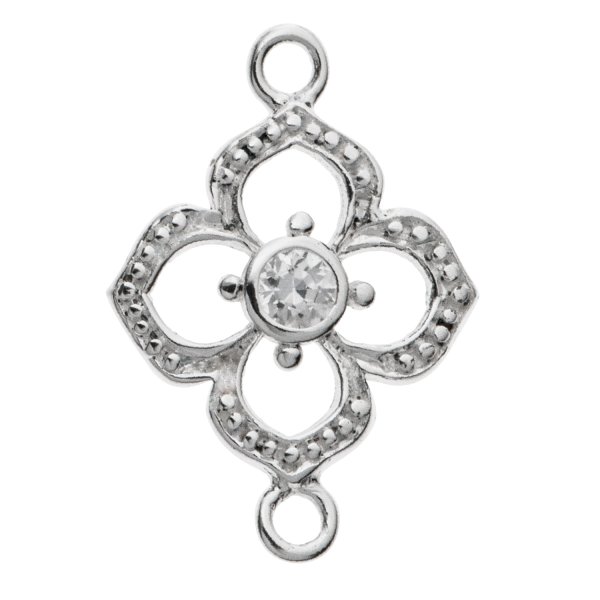 1x Sterling Silver CZ Crystal Flower Link Connector Bead 14.5mm