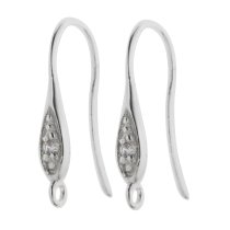 2x Sterling Silver Teardrop CZ Crystal Earring Earwire French Hook 19mm