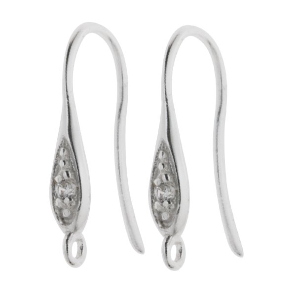 2x Sterling Silver Teardrop CZ Crystal Earring Earwire French Hook 19mm