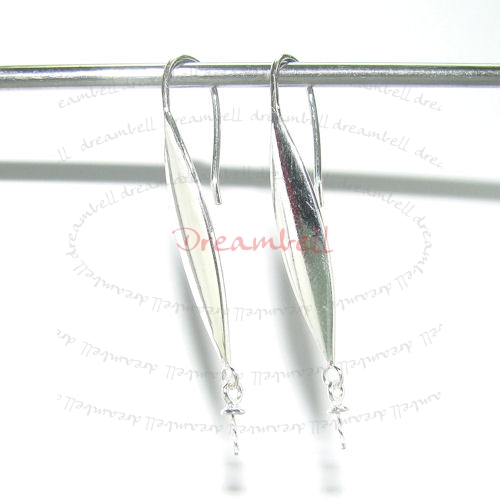 2x Sterling Silver Shield Earwire French Hook Pin pearl cup