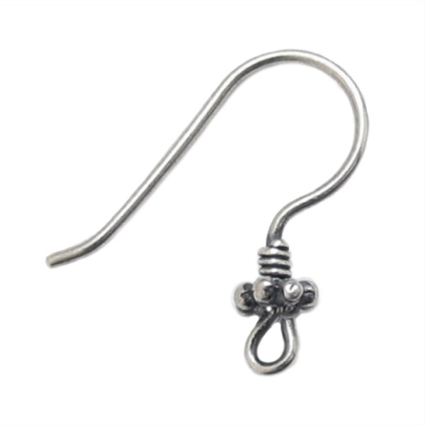 2x Antique Sterling Silver Daisy Flower Ear Wire French Hook Coil Earwires