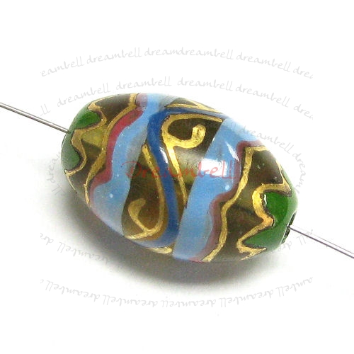 2x Handprint glass bead Gold Topaz Oval Focal Bead15mm