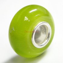 Sterling Silver ROUND Light Green CAT EYE Bead for European Charm Bracelets