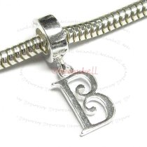 1x Sterling Silver Letter Initial B Dangle Bead for European Charm Bracelets