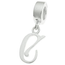1x Sterling Silver Letter Initial C Dangle Bead for European Charm Bracelets