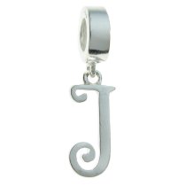 1x Sterling Silver Letter Initial J Dangle Bead for European Charm Bracelets
