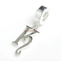 1x Sterling Silver Letter Initial K Dangle Bead for European Charm Bracelets