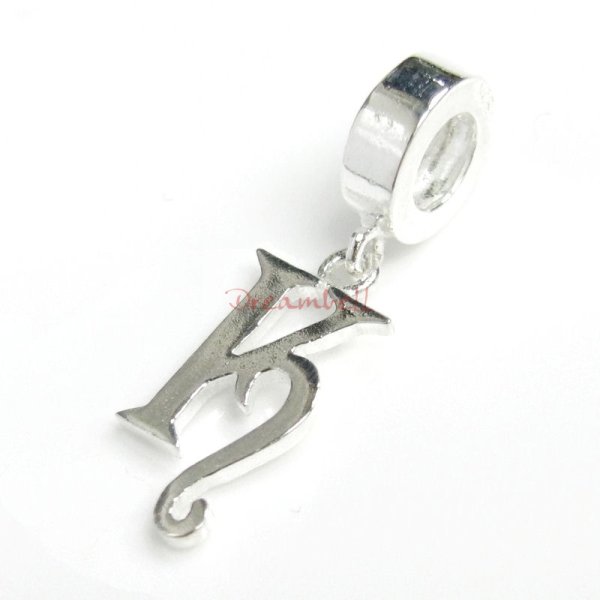1x Sterling Silver Letter Initial K Dangle Bead for European Charm Bracelets