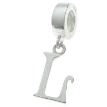 1x Sterling Silver Letter Initial L Dangle Bead for European Charm Bracelets