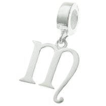 1x Sterling Silver Letter Initial M Dangle Bead for European Charm Bracelets