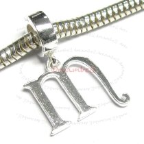 1x Sterling Silver Letter Initial M Dangle Bead for European Charm Bracelets