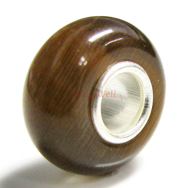 Sterling Silver ROUND Brown CAT EYE Bead for European Charm Bracelets