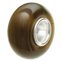 Sterling Silver ROUND Brown CAT EYE Bead for European Charm Bracelets