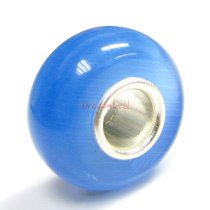 Sterling Silver ROUND Light Sapphire Blue CAT EYE Bead for European Charm Bracelets