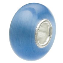 Sterling Silver ROUND Light Sapphire Blue CAT EYE Bead for European Charm Bracelets