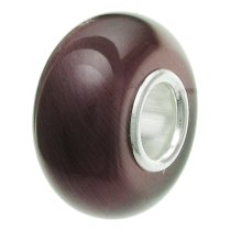 Sterling Silver ROUND Dark Purple CAT EYE Bead for European Charm Bracelets