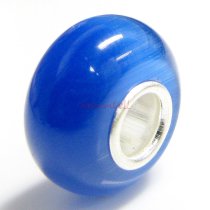 Sterling Silver ROUND Ocean Blue CAT EYE Bead for European Charm Bracelets