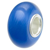 Sterling Silver ROUND Ocean Blue CAT EYE Bead for European Charm Bracelets