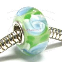 Sterling Silver Green Grass Murano Glass Bead for European Charm Bracelets