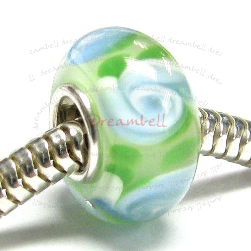 Sterling Silver Green Grass Murano Glass Bead for European Charm Bracelets