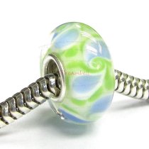 Sterling Silver Green Grass Murano Glass Bead for European Charm Bracelets