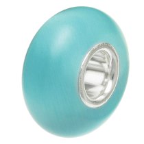 Sterling Silver ROUND Light Blue AQUAMARINE CAT EYE Bead for European Charm Bracelets