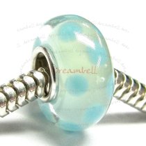 Sterling Silver Round Wheel Murano Lt BLUE Glass DOTS Bead for European Charm Bracelets 12.5mm