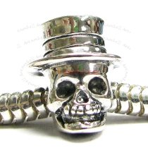 Sterling silver Hat Skull Skeleton Bead for European Charm Bracelets