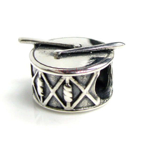 Sterling silver Stick Drum Bead for European Charm Bracelets
