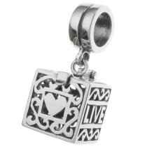Sterling silver Heart Love Laugh Live Locket Dangle Screw On Bead for European Charm Bracelets
