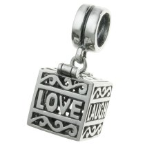 Sterling silver Heart Love Laugh Live Locket Dangle Screw On Bead for European Charm Bracelets