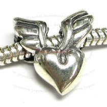 Sterling silver Wing Heart Love Bead for European Charm Bracelets
