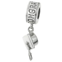 Sterling silver Congratulation Graduation grad cap Dangle Bead for European Charm Bracelets