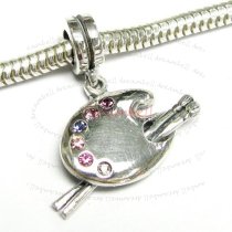 Sterling Silver Painting Palette Board Brush CZ Bead for European Charm Bracelets