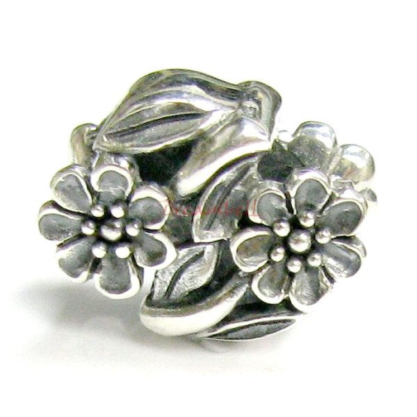 Sterling Silver Flower Leaves Bead for European Charm Bracelets