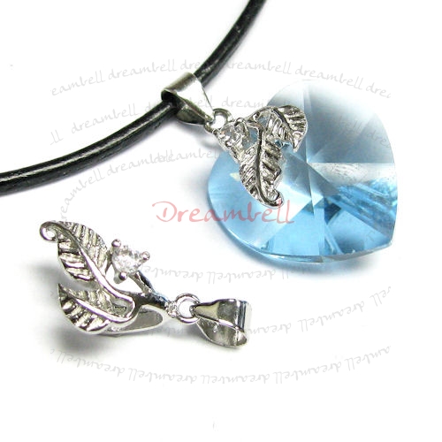 1 x Rhodium Plated Sterling Silver Leaf CZ Pendant Bail Pinch Dangle Clasp