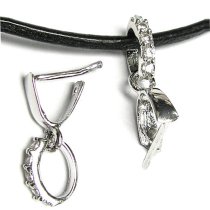 1x Rhodium on Sterling Silver CZ Bail Pendant Connector Pinch Dangle Clasp