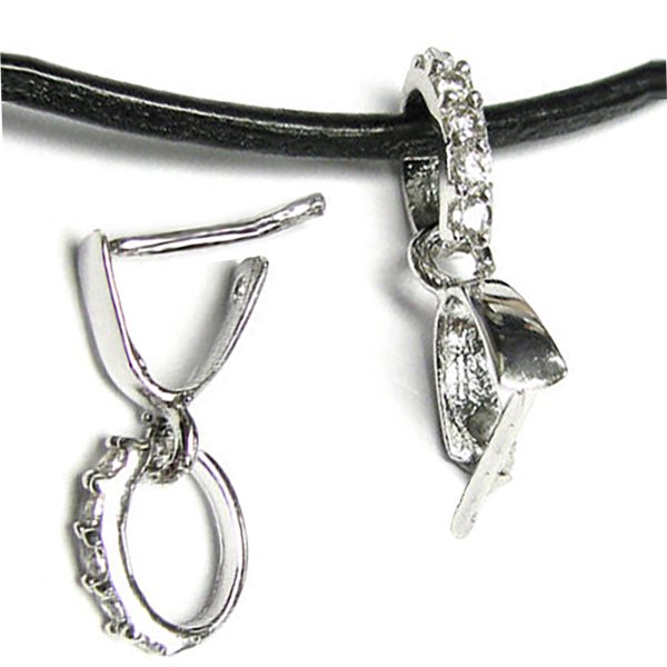 1x Rhodium on Sterling Silver CZ Bail Pendant Connector Pinch Dangle Clasp