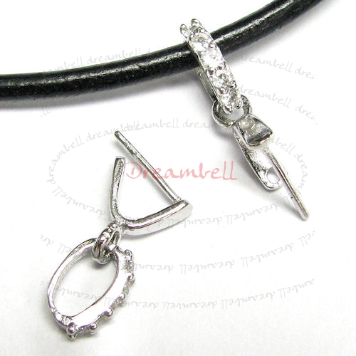 Rhodium plated Sterling Silver CZ Pendant Bail Pin Dangle Clasp Connector